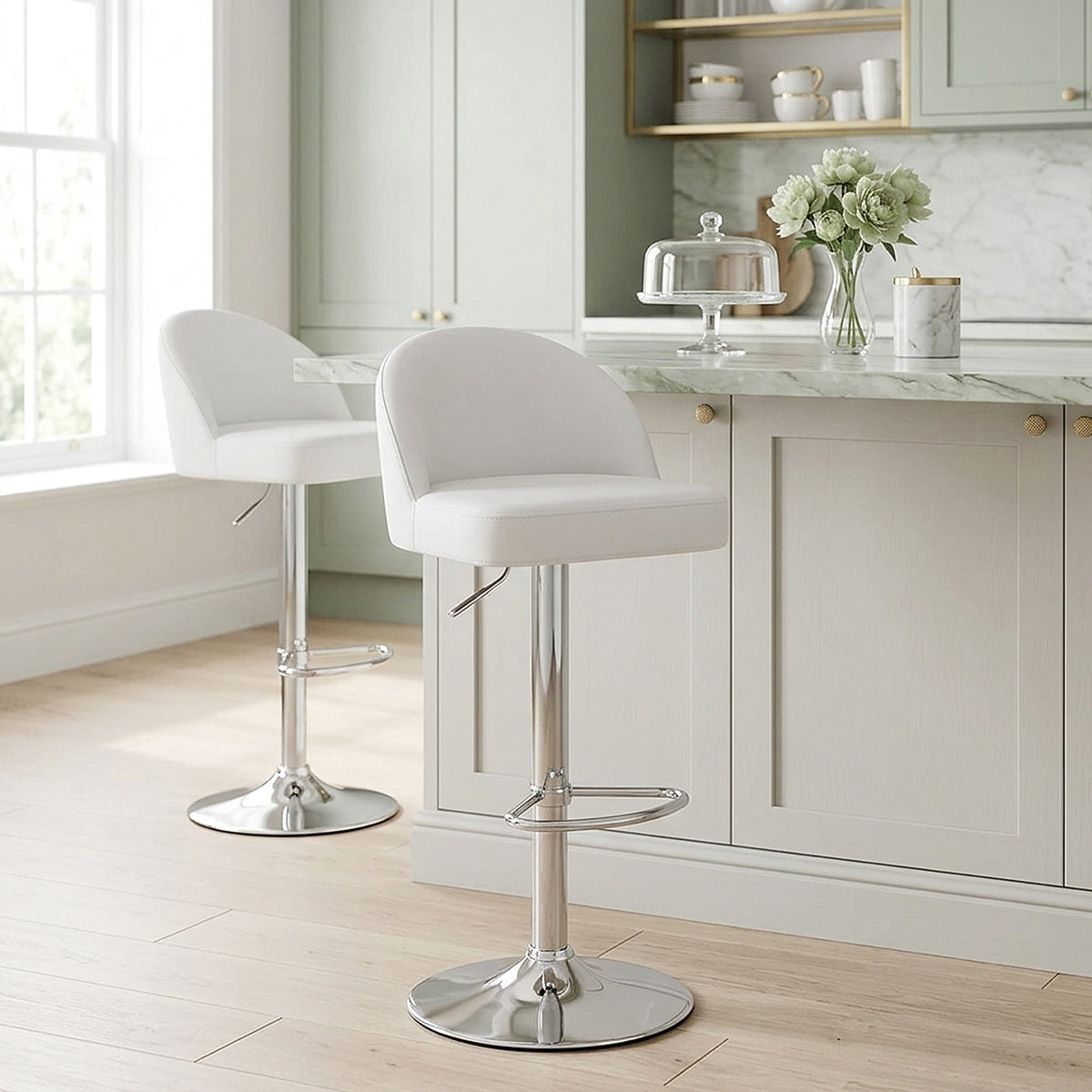 Chaise de Bar Faux Cuir Chrome - Mimi Blanc 