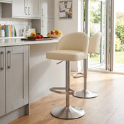 Chaise de Bar Cuir Chrome Brossé - Mimi Crème 