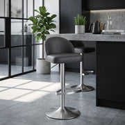 Chaise de Bar Cuir Chrome Brossé - Mimi Gris 