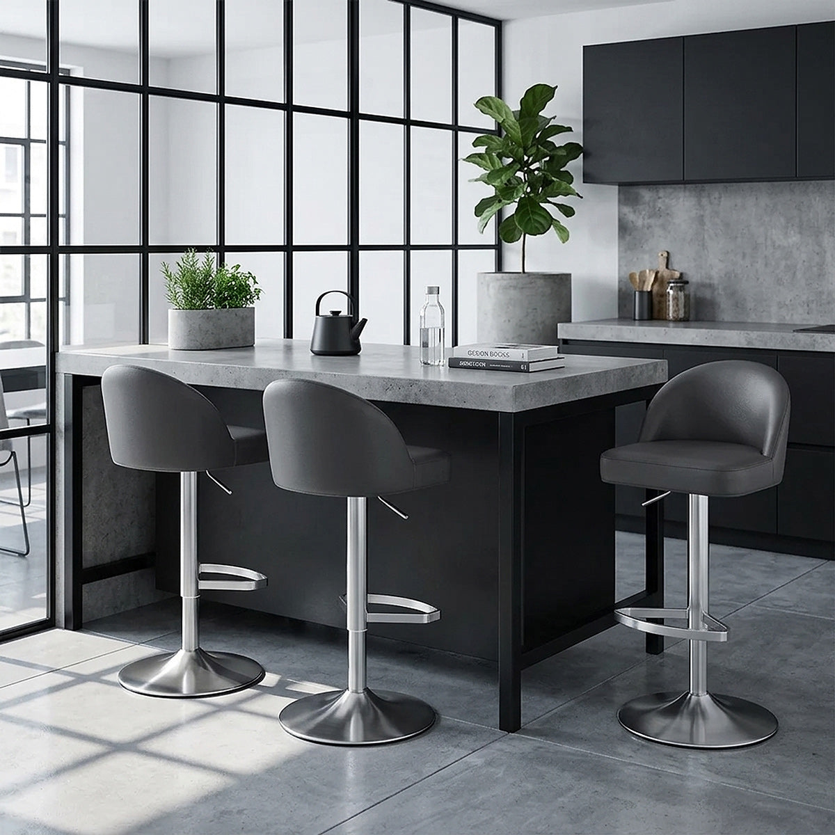 Chaise de Bar Cuir Chrome Brossé - Mimi Gris 