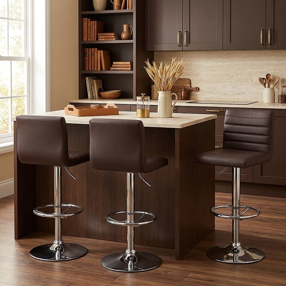 Chaise de Bar Faux Cuir Chrome - Mint Marron 