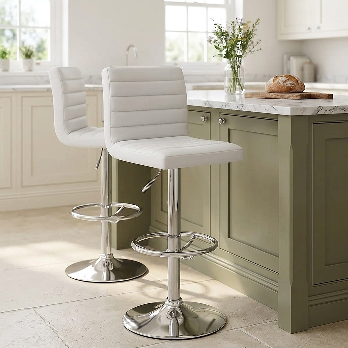 Chaise de Bar Faux Cuir Chrome - Mint Blanc 