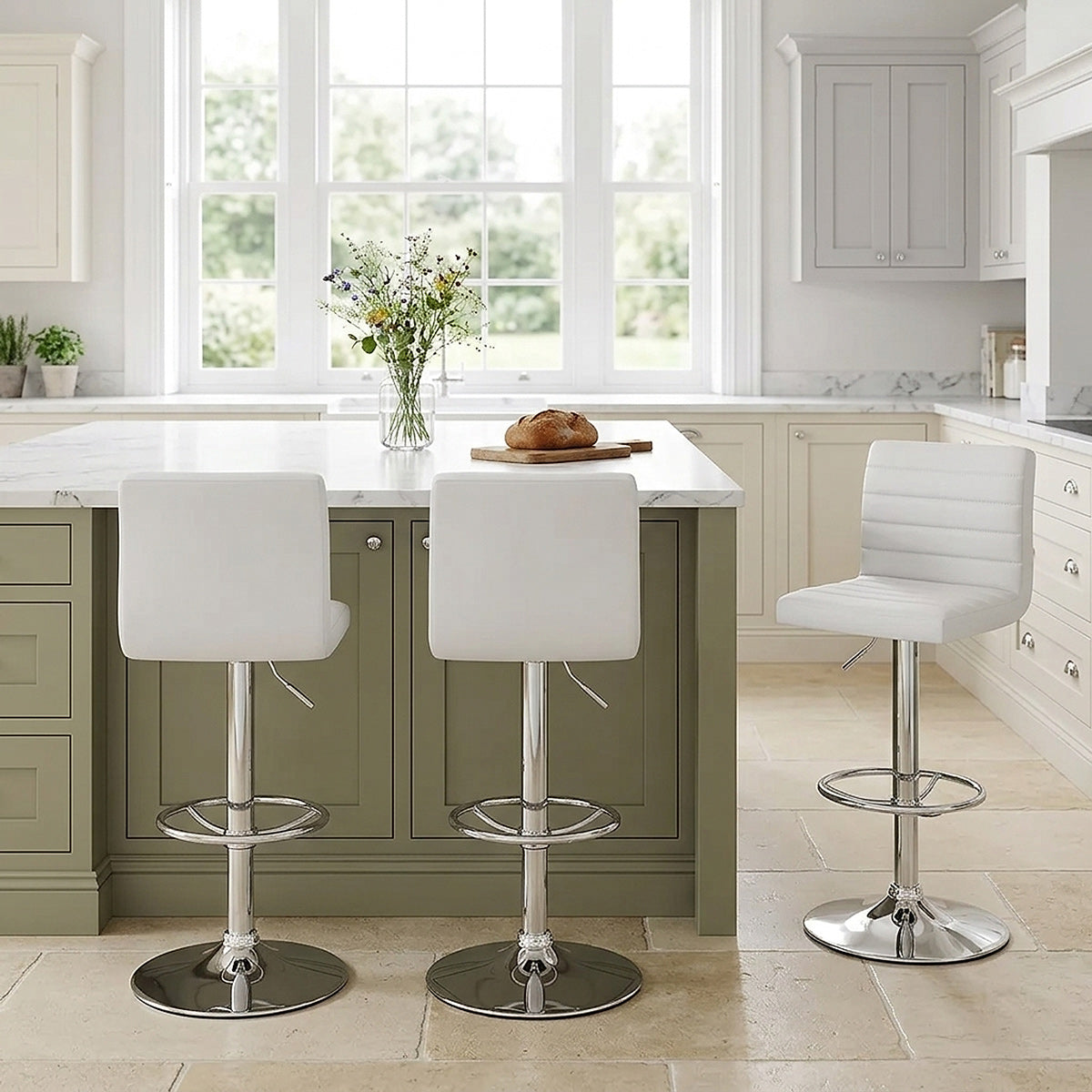 Chaise de Bar Faux Cuir Chrome - Mint Blanc 