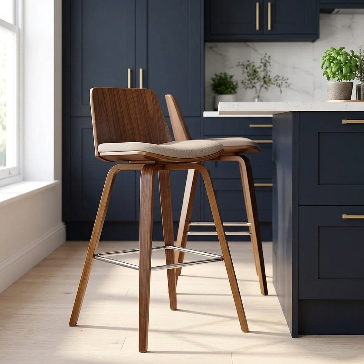 Tabouret de Bar Bois Tissu - Mirage Crème 