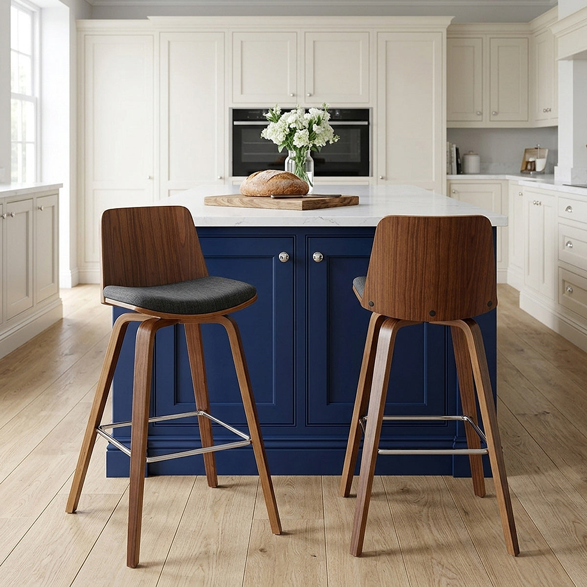 Tabouret de Bar Bois Tissu - Mirage Gris 