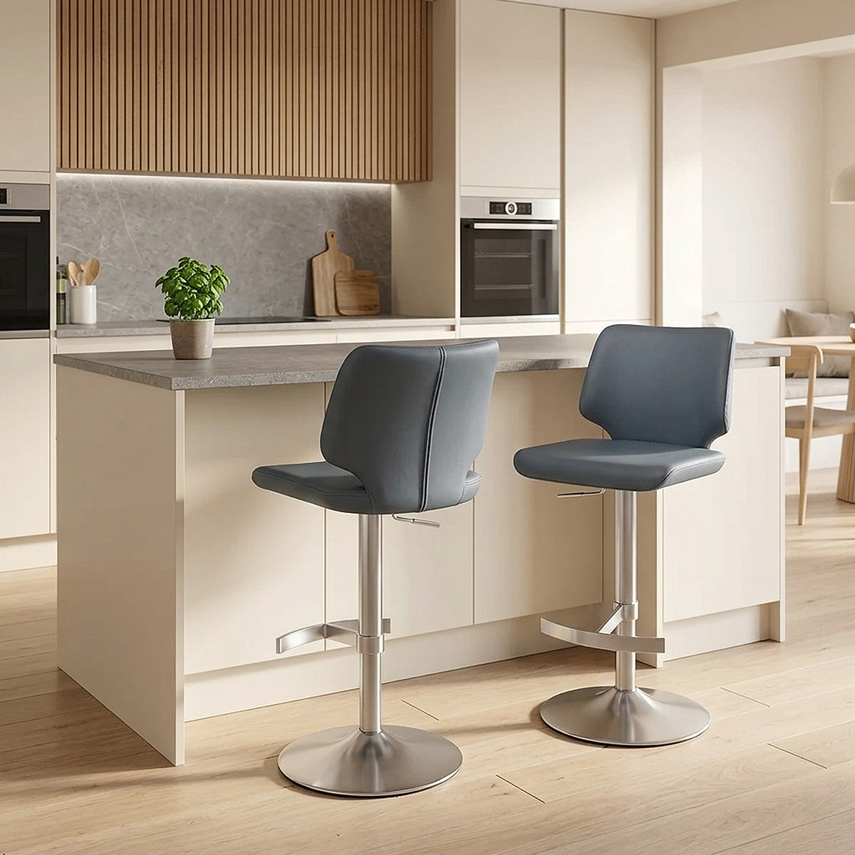 Tabouret de Bar Faux Cuir Chrome Brossé - Mode Bleu 