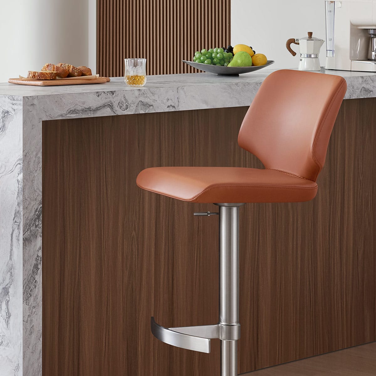 Mode Brushed Steel Stool  Dark Tan