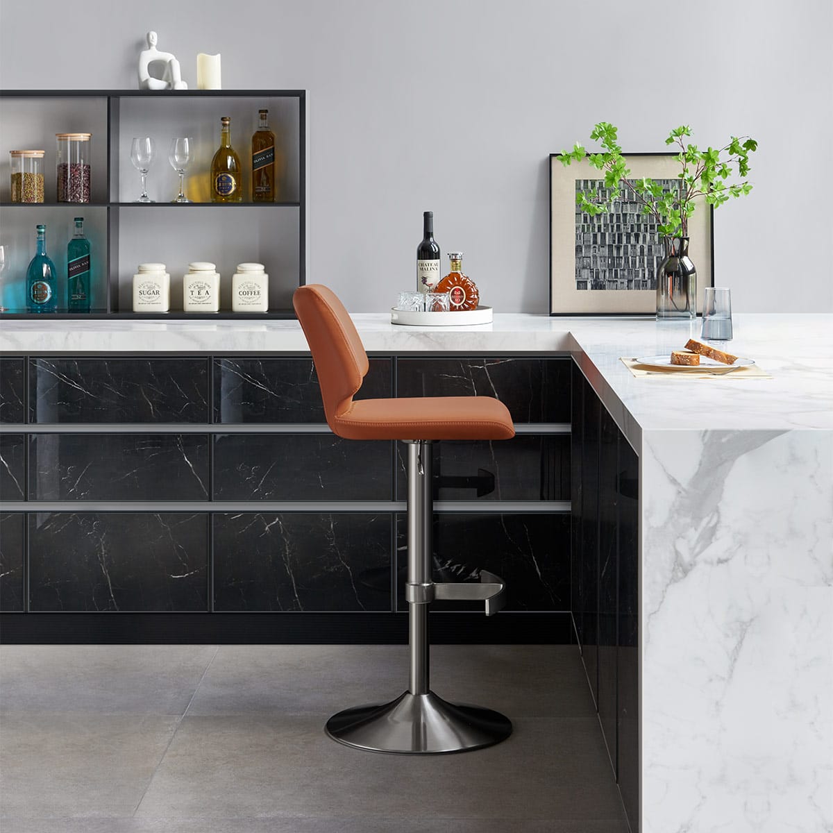 Mode Brushed Steel Stool  Dark Tan