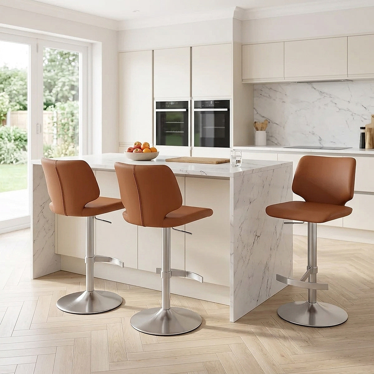 Tabouret de Bar Faux Cuir Chrome Brossé - Mode Marron 