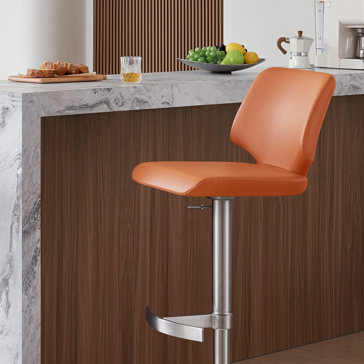 Mode Brushed Steel Stool Burnt Orange