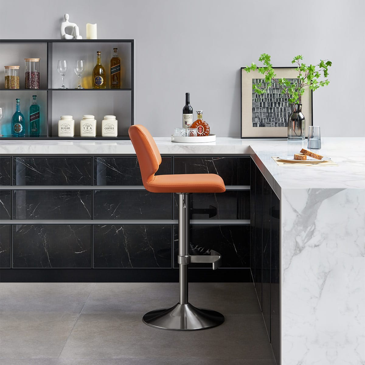 Mode Brushed Steel Stool Burnt Orange