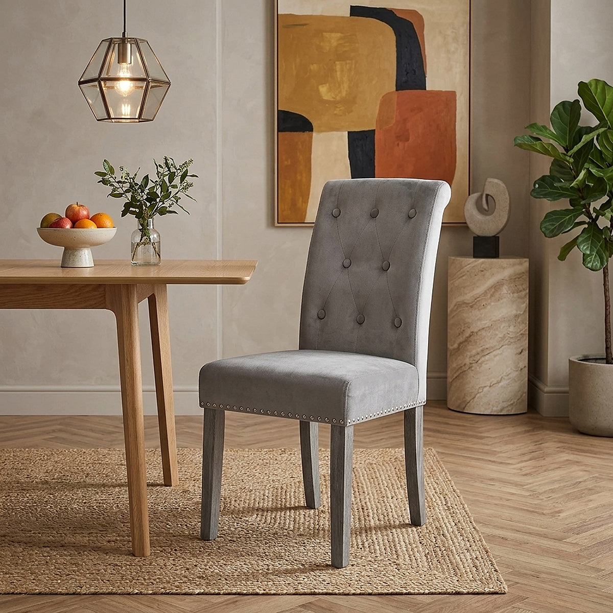 Chaise velours bois - Moreton Gris 