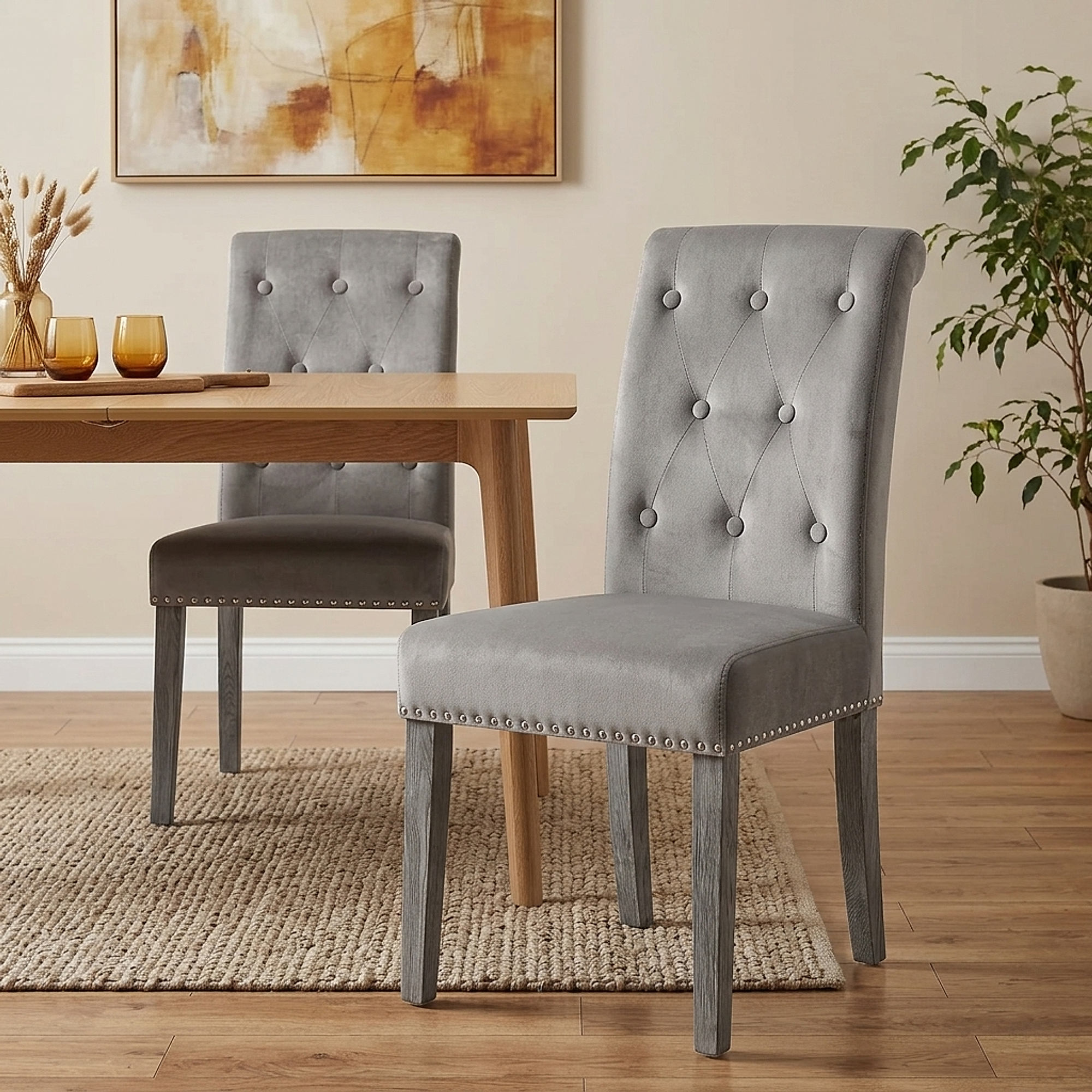 Chaise velours bois - Moreton Gris 