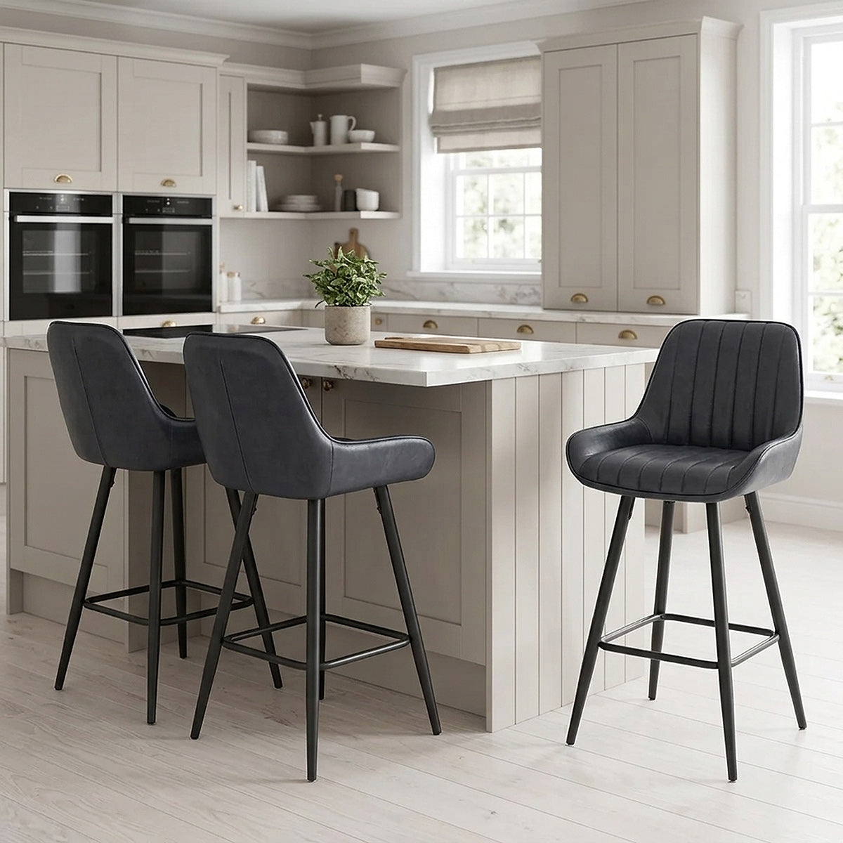 Tabouret Faux Cuir - Mustang Bleu Foncé
