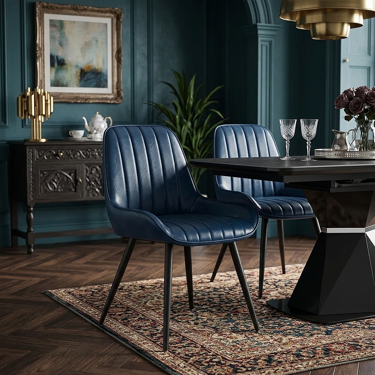 Chaise Faux Cuir - Mustang Bleu 