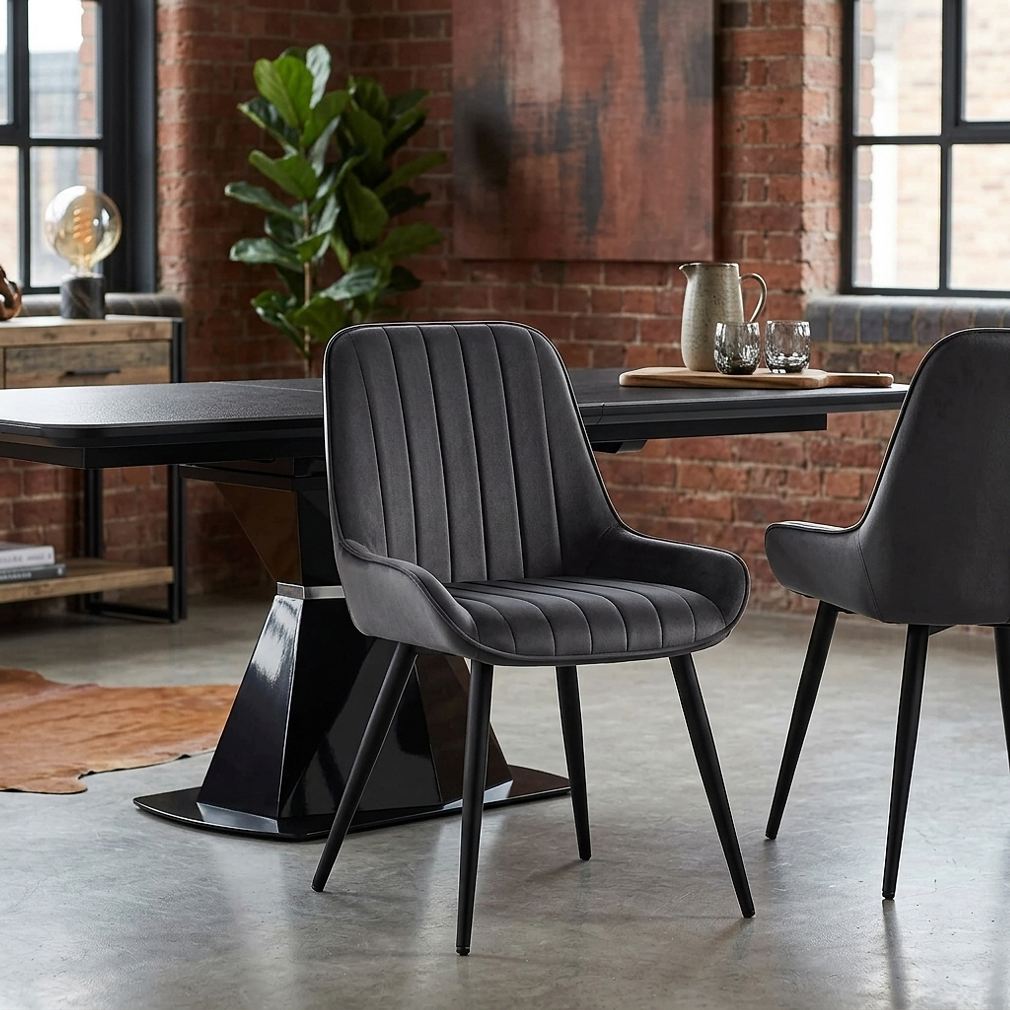 Chaise Velours - Mustang Noir 