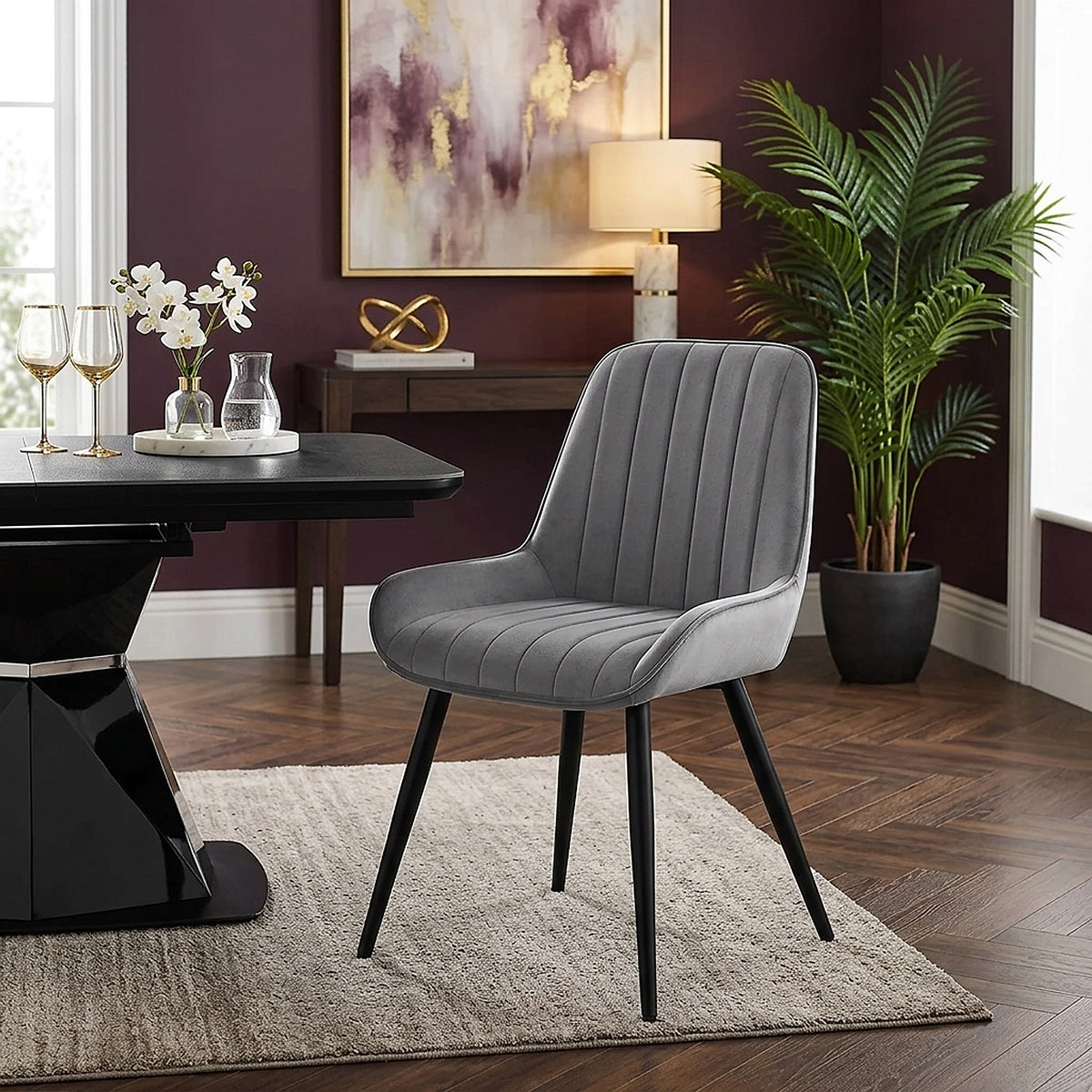 Chaise Velours - Mustang Gris Foncé 