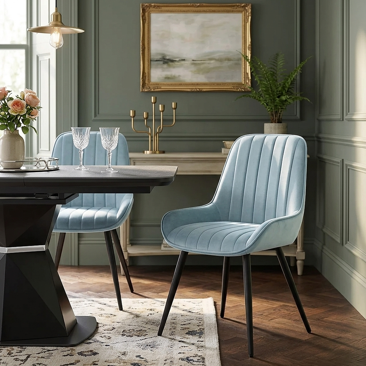 Chaise Velours - Mustang Bleu 