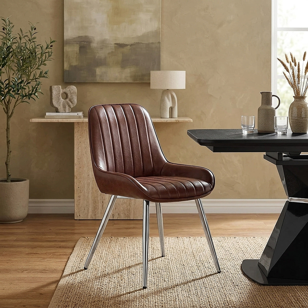 Chaise Chrome Faux Cuir - Mustang Marron 