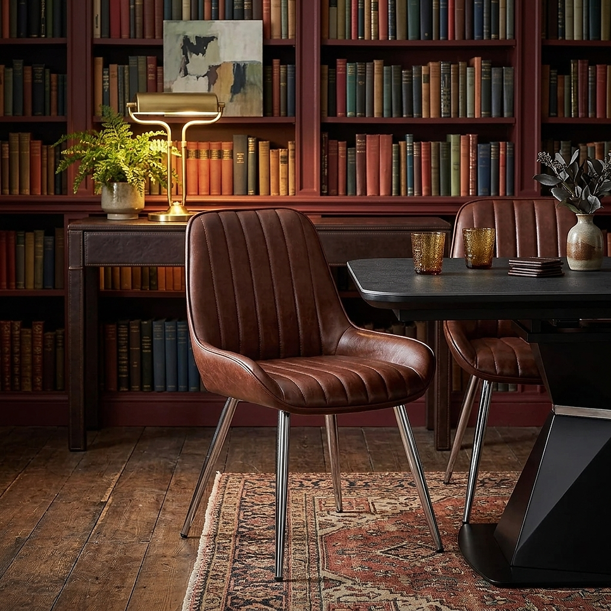 Chaise Chrome Faux Cuir - Mustang Marron 