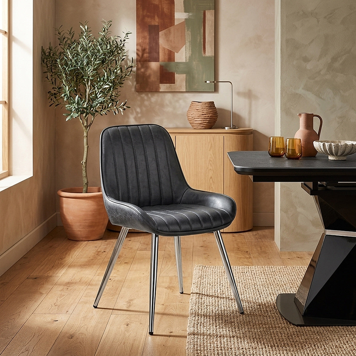Chaise Chrome Faux Cuir - Mustang Bleu Foncé