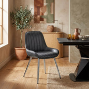 Chaise Chrome Faux Cuir - Mustang Bleu Foncé