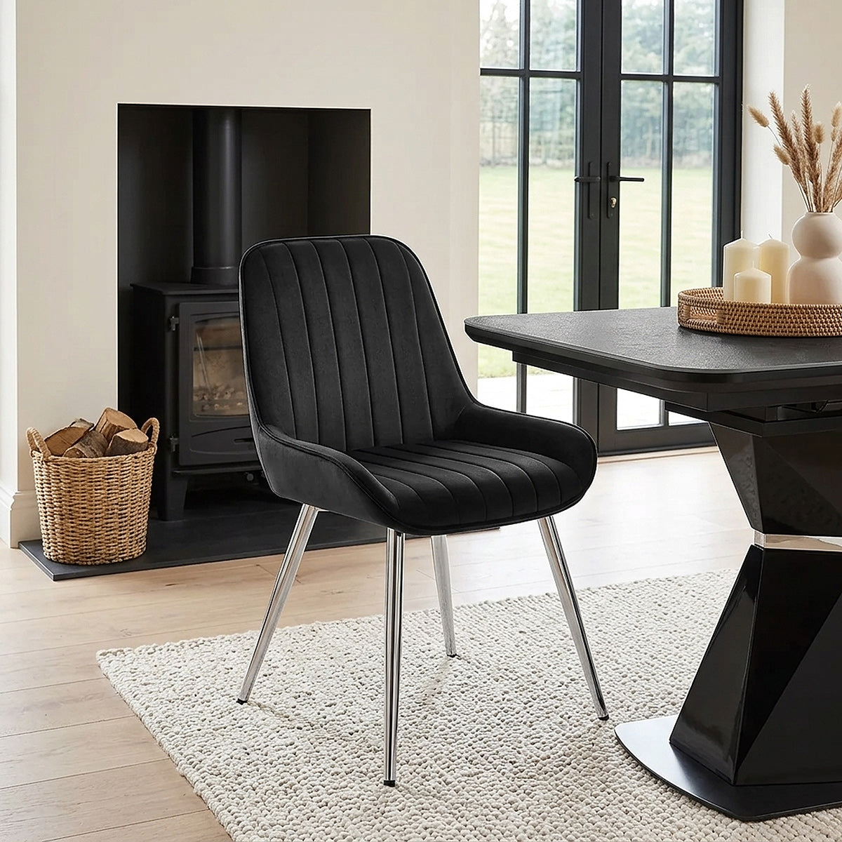 Chaise Chrome Velours - Mustang Noir 