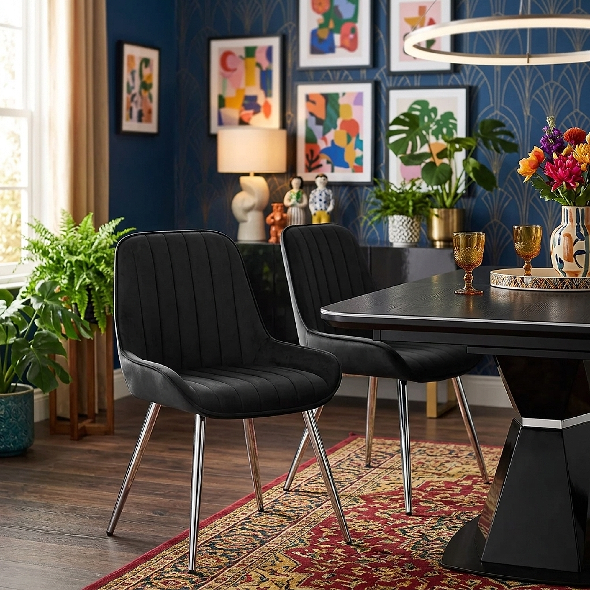 Chaise Chrome Velours - Mustang Noir 
