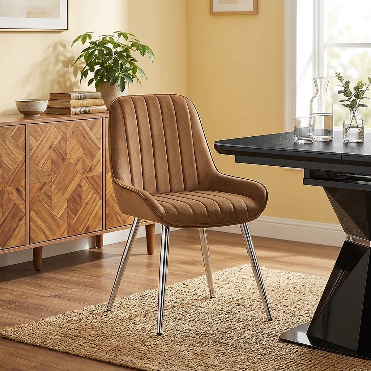 Chaise Chrome Velours - Mustang Marron 