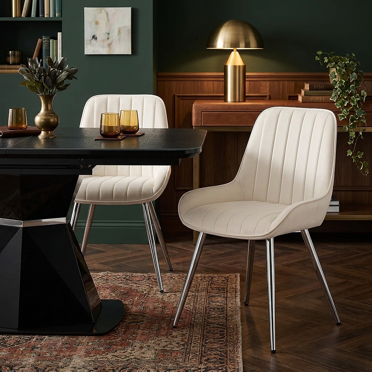 Chaise Chrome Velours - Mustang Crème 
