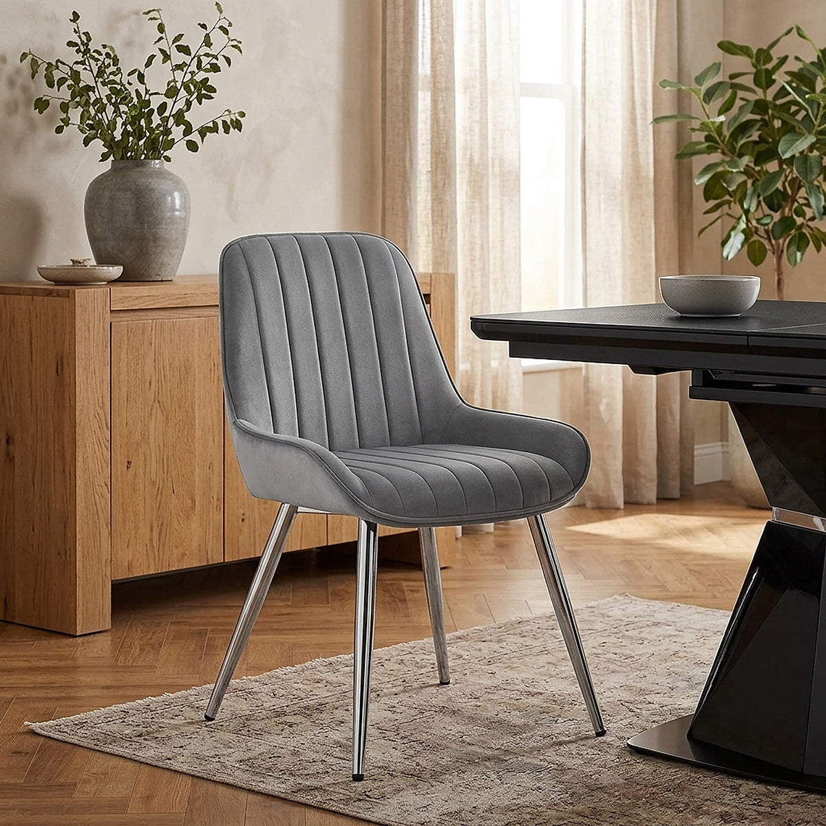 Chaise Chrome Velours - Mustang Gris Foncé 