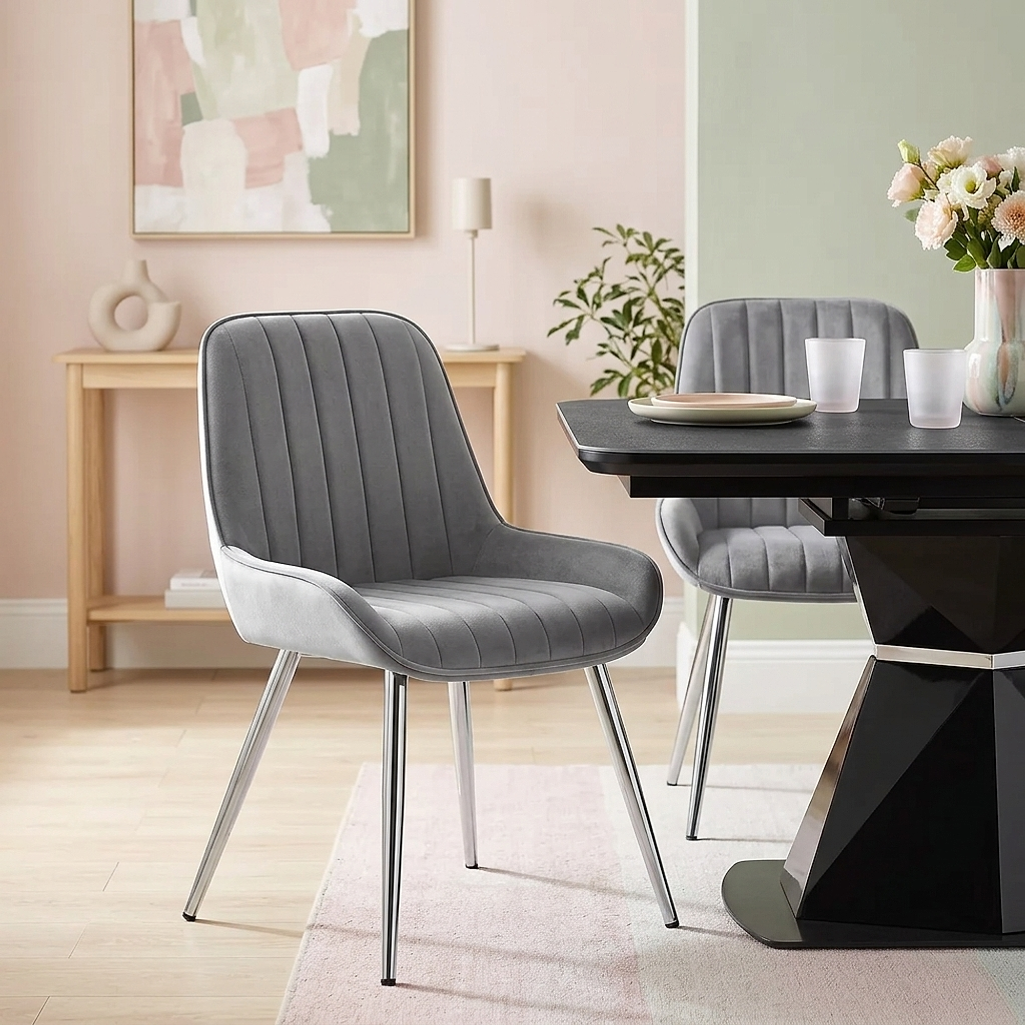 Chaise Chrome Velours - Mustang Gris Foncé 