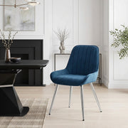 Chaise Chrome Velours - Mustang Bleu Foncé 