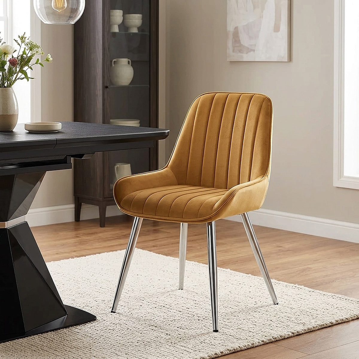 Chaise Chrome Velours - Mustang Jaune 