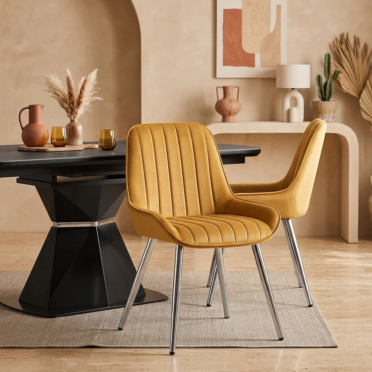 Chaise Chrome Velours - Mustang Jaune 
