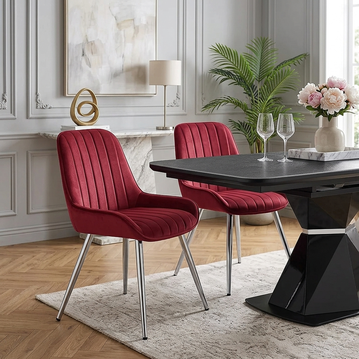 Chaise Chrome Velours - Mustang Rouge 