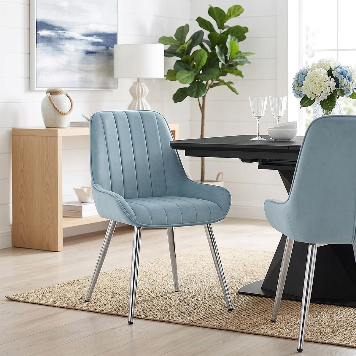 Chaise Chrome Velours - Mustang Bleu 