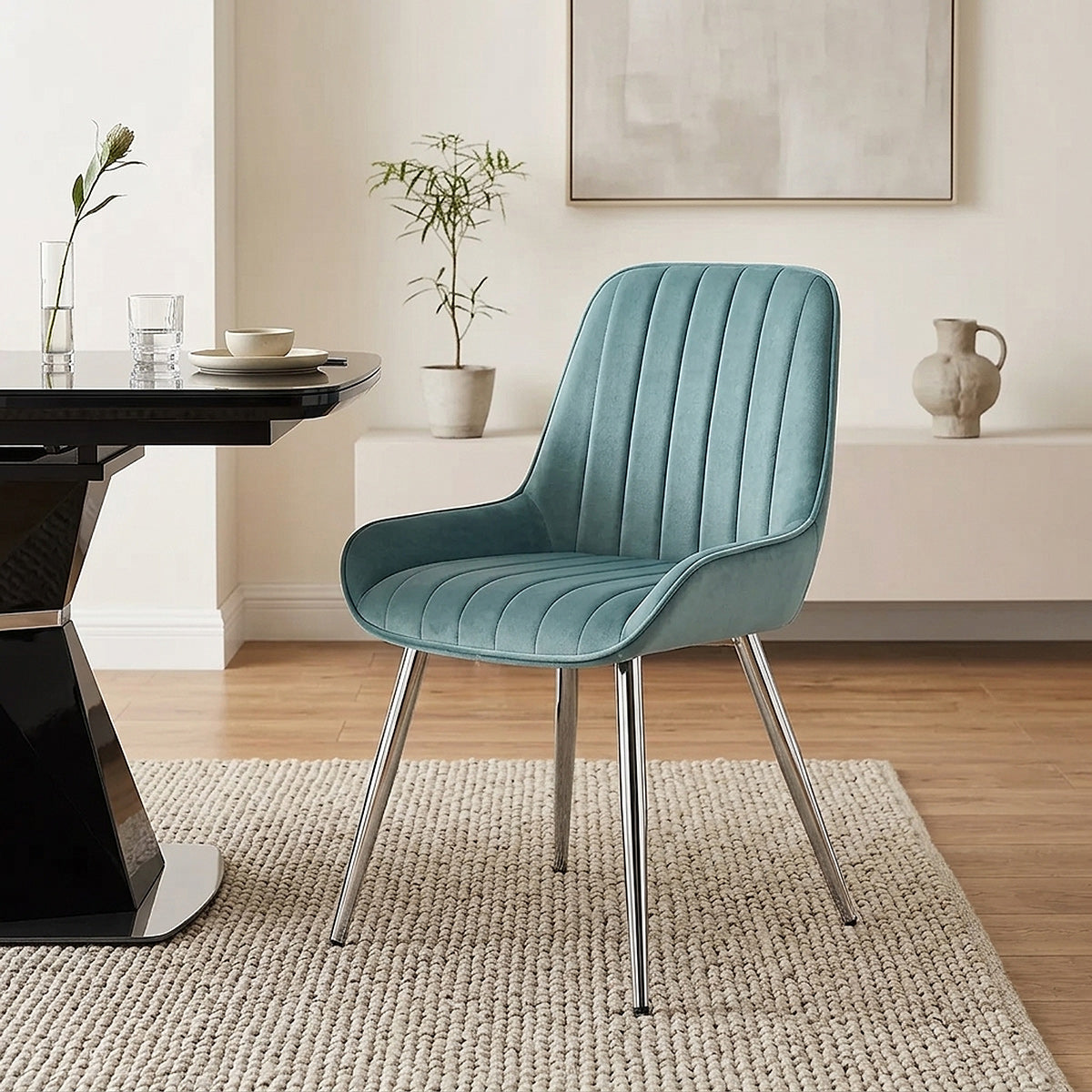 Chaise Chrome Velours - Mustang Vert 