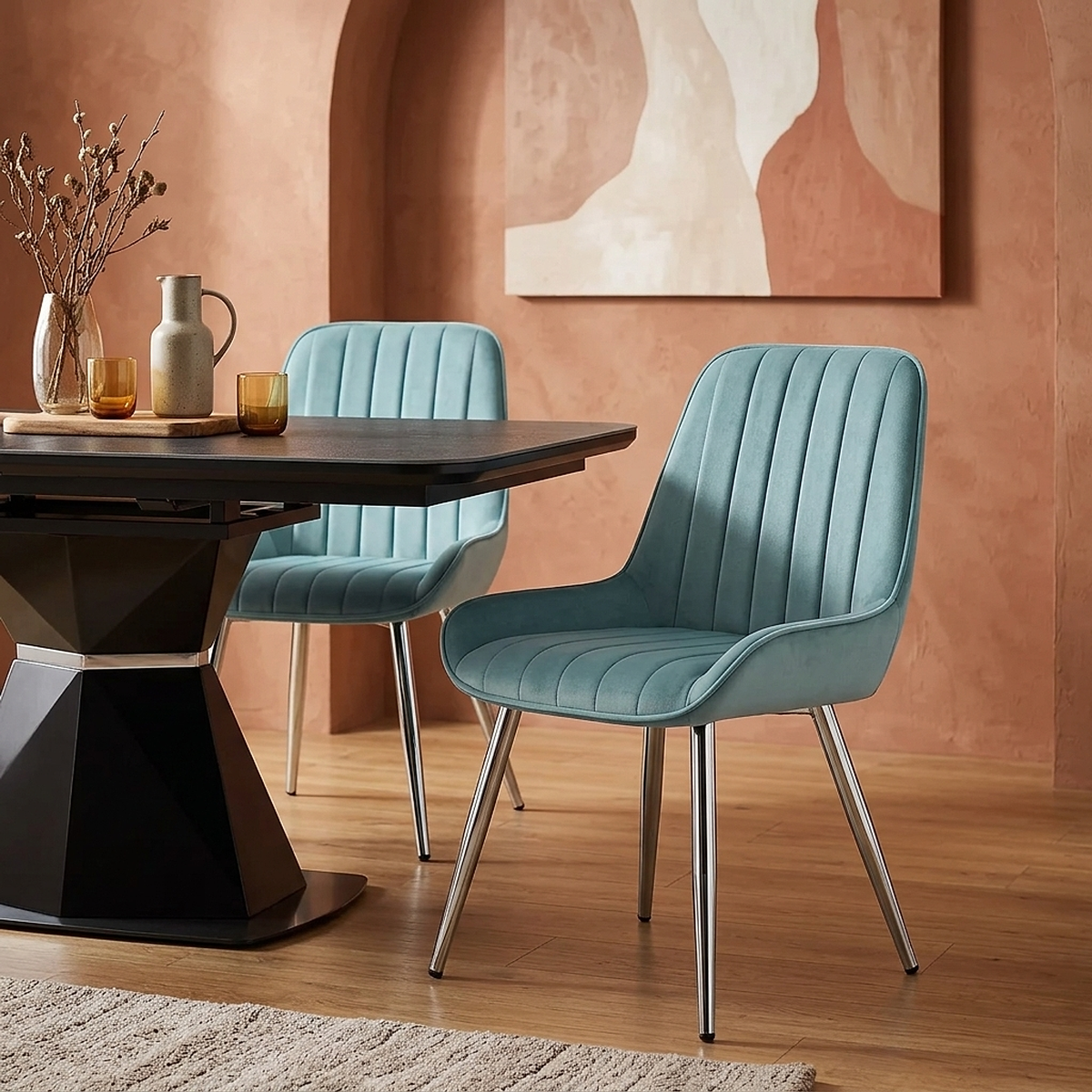Chaise Chrome Velours - Mustang Vert 