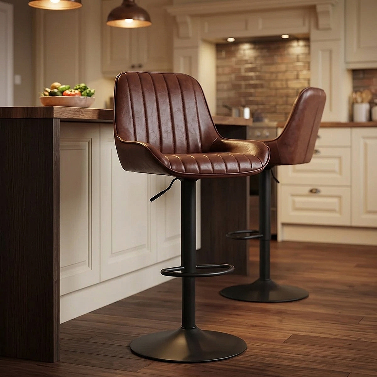 Tabouret de Faux Cuir Réglable - Mustang Marron 