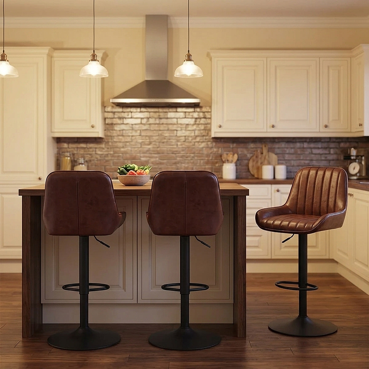 Tabouret de Faux Cuir Réglable - Mustang Marron 