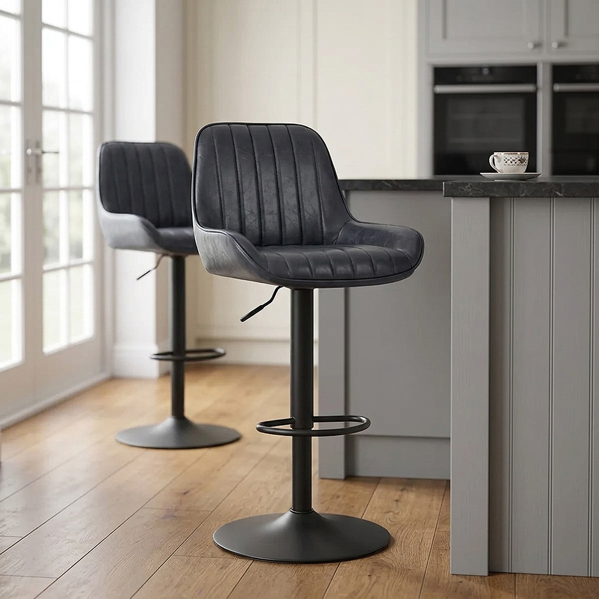 Tabouret de Faux Cuir Réglable - Mustang Bleu Foncé