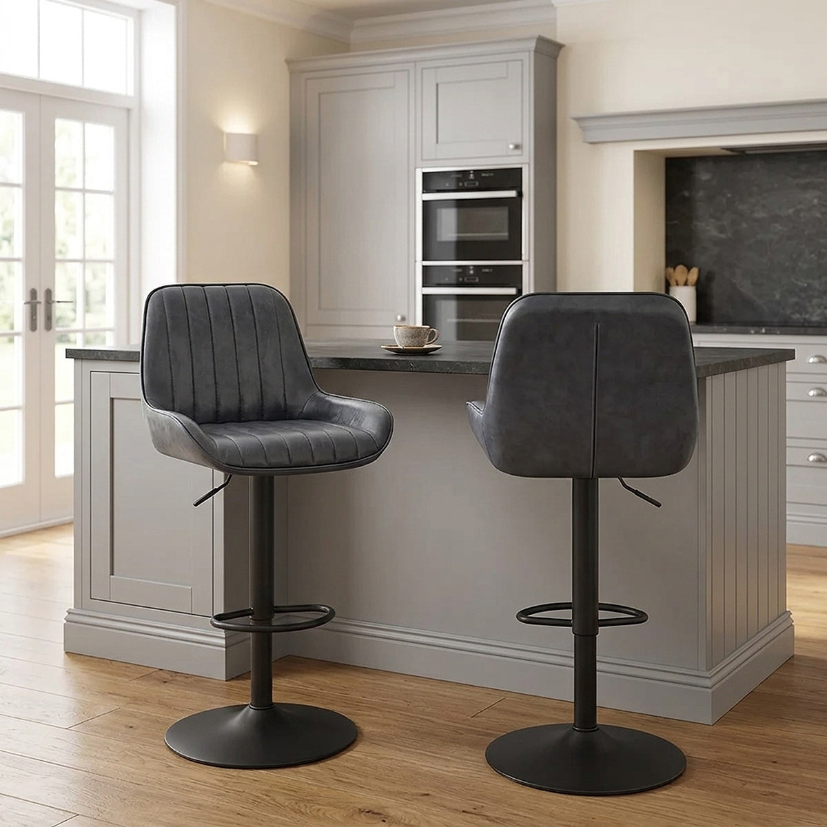 Tabouret de Faux Cuir Réglable - Mustang Bleu Foncé