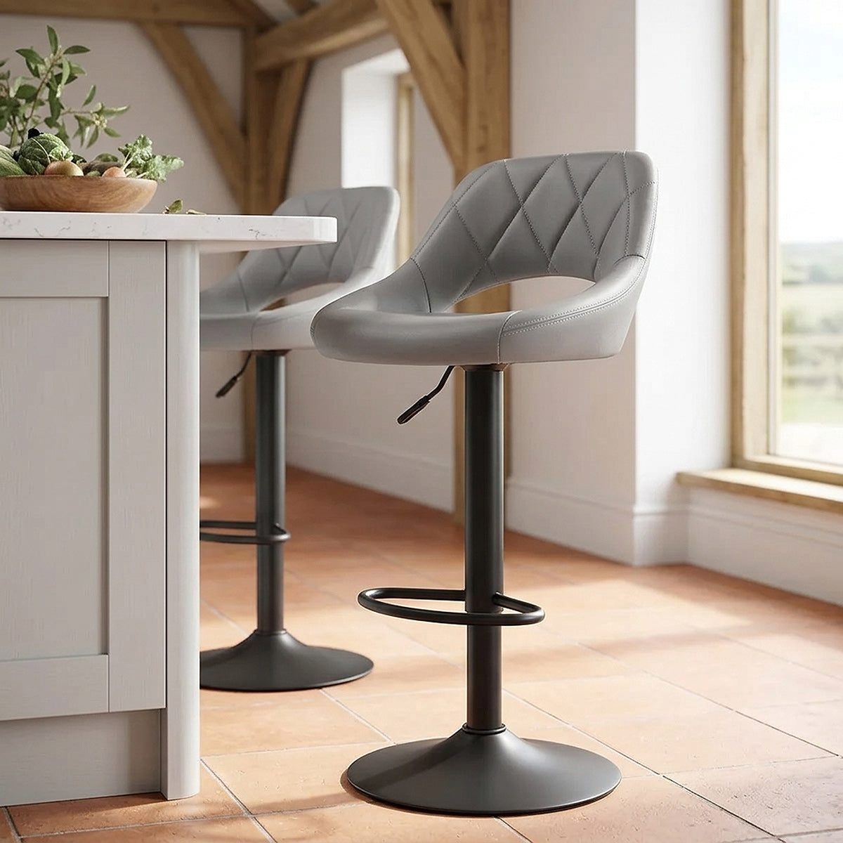 Tabouret de Bar Faux Cuir - Nadia Gris 