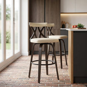 Tabouret de Bar Faux Cuir Bois - Nash Crème