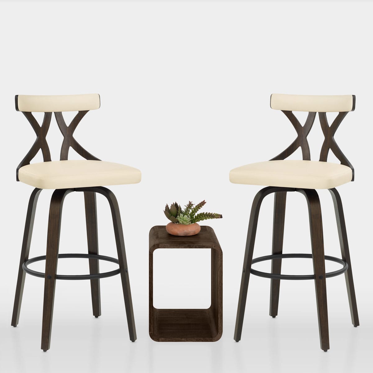 Tabouret de Bar Faux Cuir Bois - Nash Crème