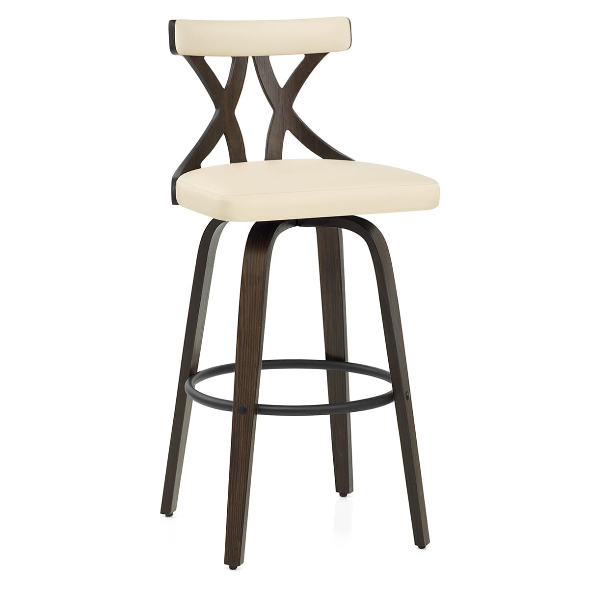 Tabouret de Bar Faux Cuir Bois - Nash Crème