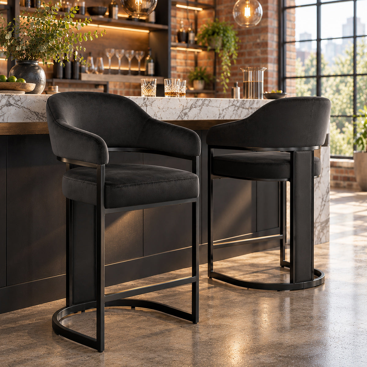 Tabouret de Bar Velours - Niagara Noir