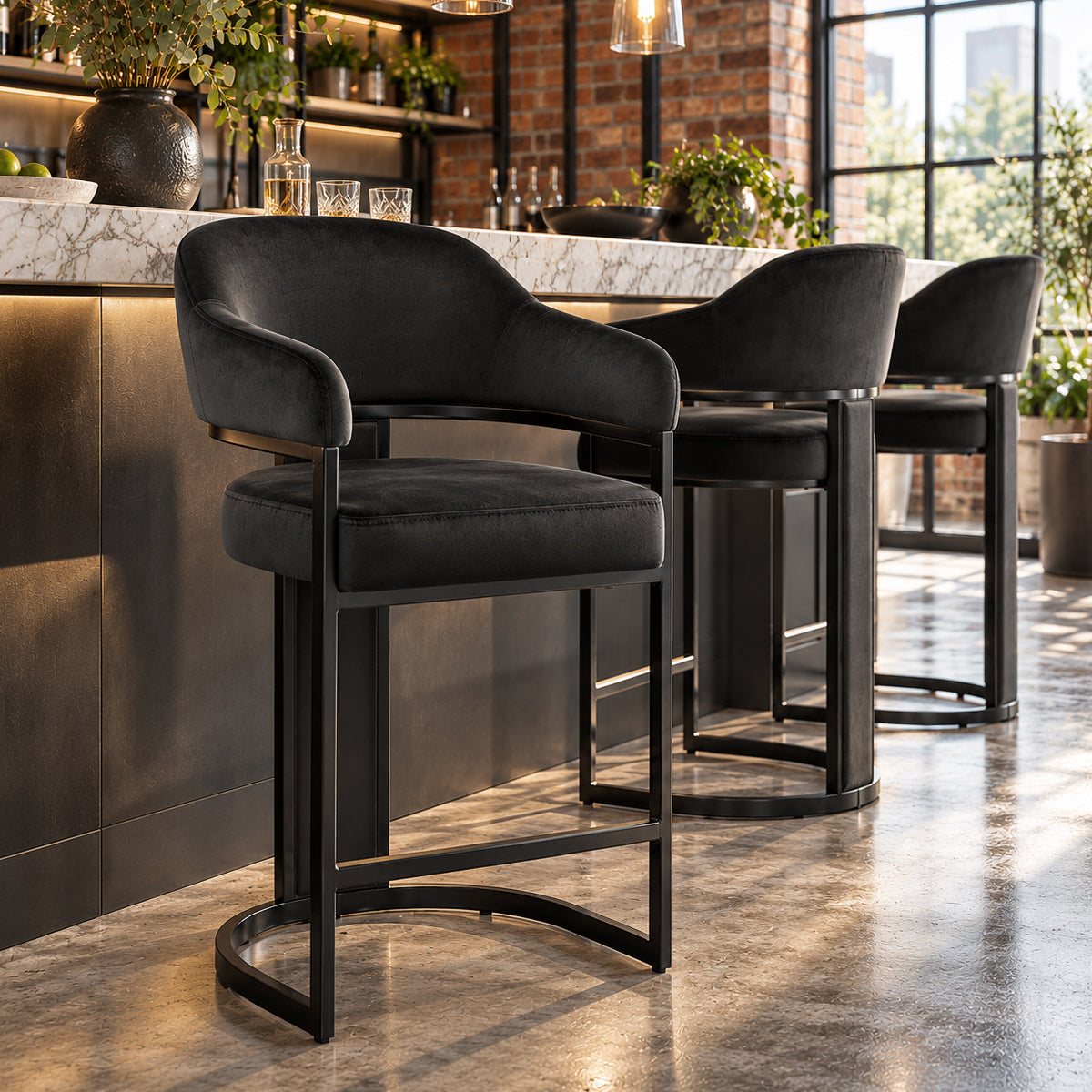 Tabouret de Bar Velours - Niagara Noir