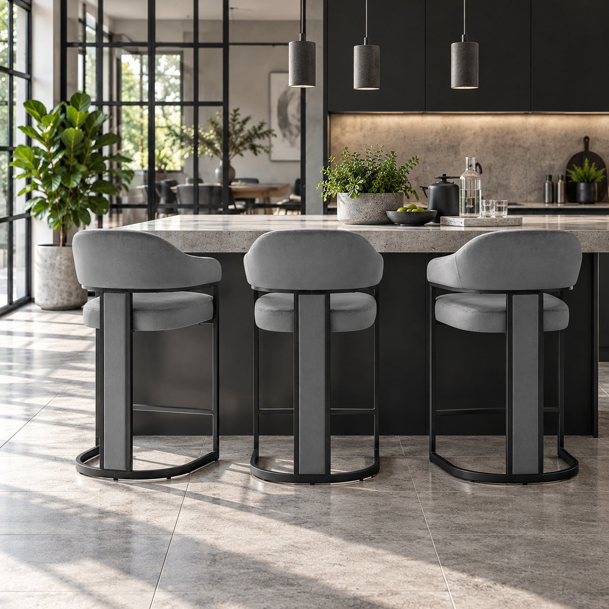 Niagara Bar Stool Grey Velvet